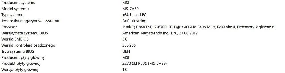 Płyta główna MSI Z270 Sli Plus +
DDR4 32GB + Intel i7-6700 4x3,20GHz