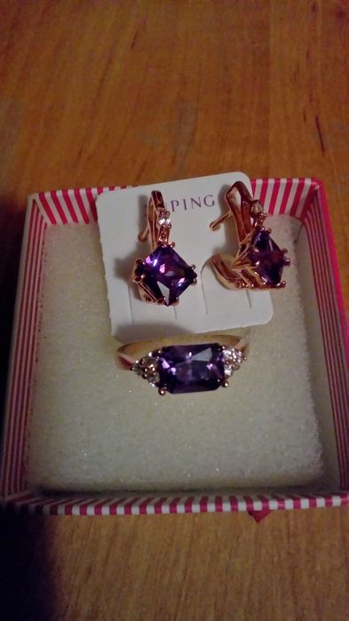 Сережки та перстень з аметистом (набір)