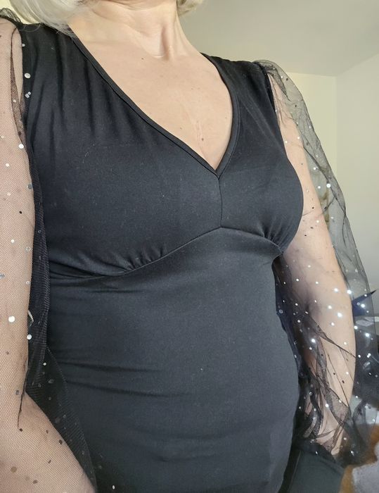 Bluzka rękawy tiul z błyszczącymi drobinkami