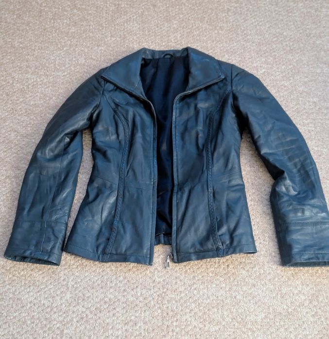 Синя шкіряна куртка XS