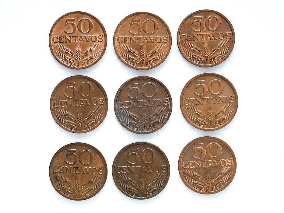 Lote de 9 Moedas 50 Centavos 1975