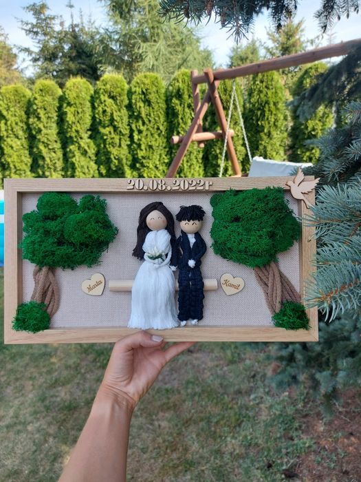 Ślub para młoda/ anioł w ramce makrama prezent handmade