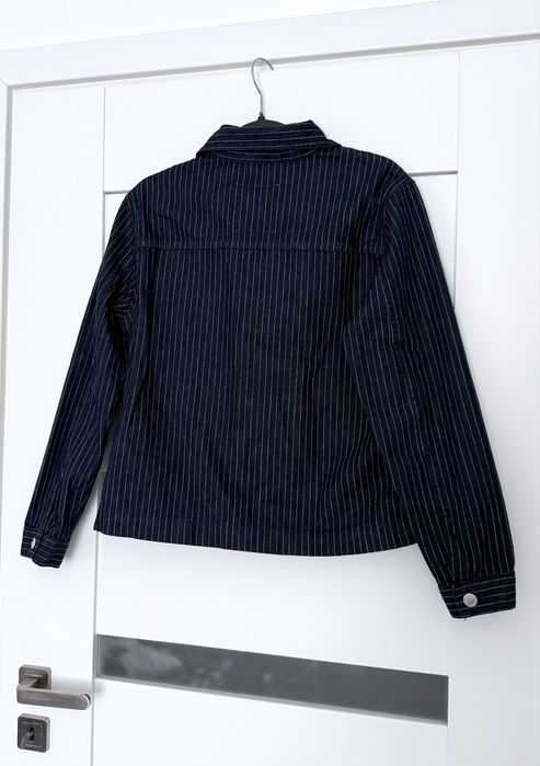 Granatowa kurtka w białe paski jeans jacket white stripes Pull&Bear