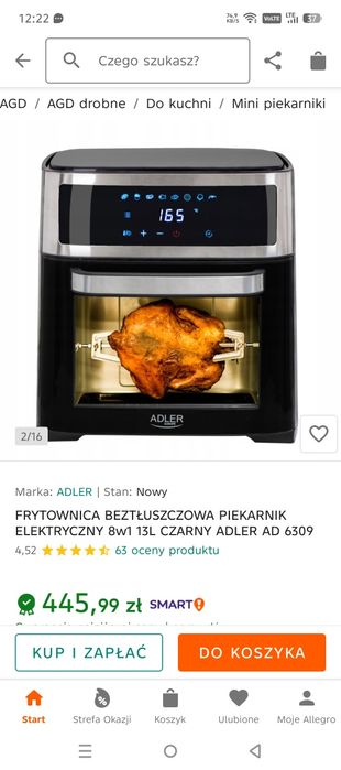 Frytkownica beztłuszczowa piekarnik elektryczny 8w1 13l