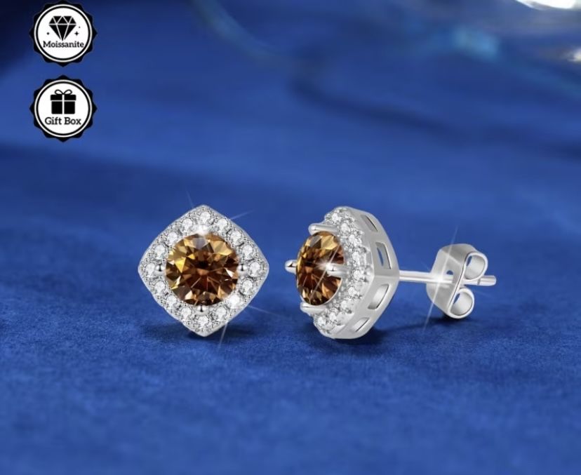 Срібні сережки з діамантами муасанітами колір коричневий