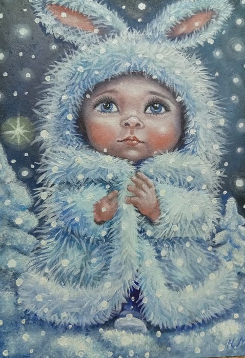 Картина «Маленьке диво» 13×18 см, мініатюра в рамці, ручна робота.