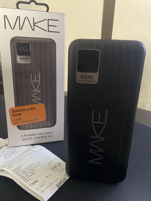 Повербанк для ноутбука  MAKE 30000 mAh 65W PD+QC Black