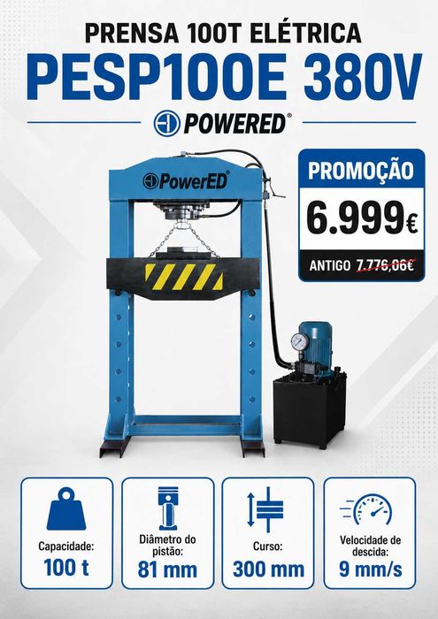 Prensa Hidráulica 100T Elétrica POWERED TRIFÁSICA 380V LL29
