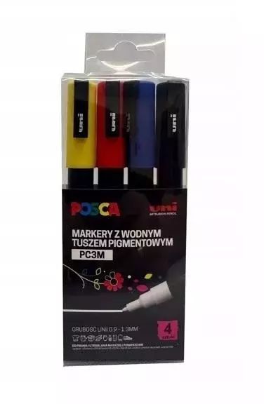 Markery plakatowe PC-3M 4 kolory POSCA UNI. Uni Mitsubishi Pencil