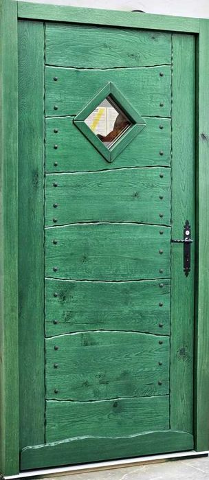 Drzwi DŁUGOSZ drewniane zewnętrzne wejściowe góralskie dębowe GOTOWE