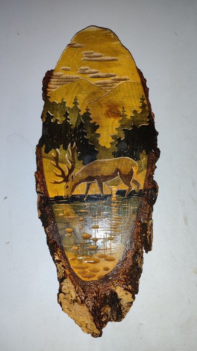 Картина на срезе берёзы Олень. Продажа или обмен.