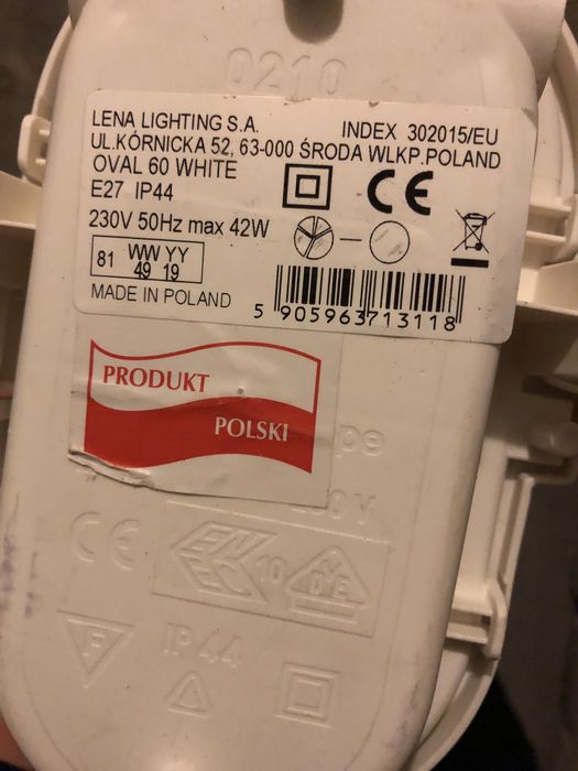 Oprawa Lena Lighting 42W E27 IP44 OVAL 60 white przemysłowa kanałowa