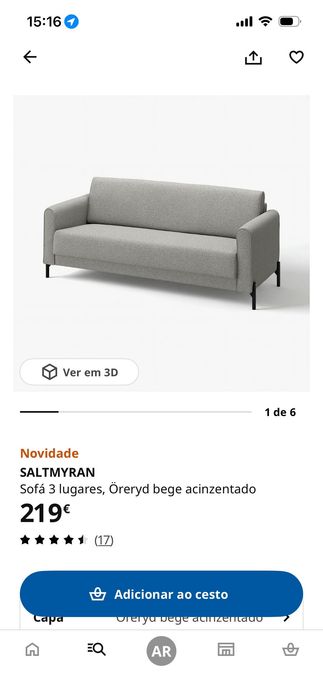 Ikea SALTMYRAN Sofá 3 lugares Öreryd bege acinzentado