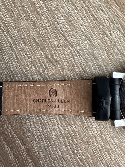 Мужские часы Charles Hubert кожаные черные/серые