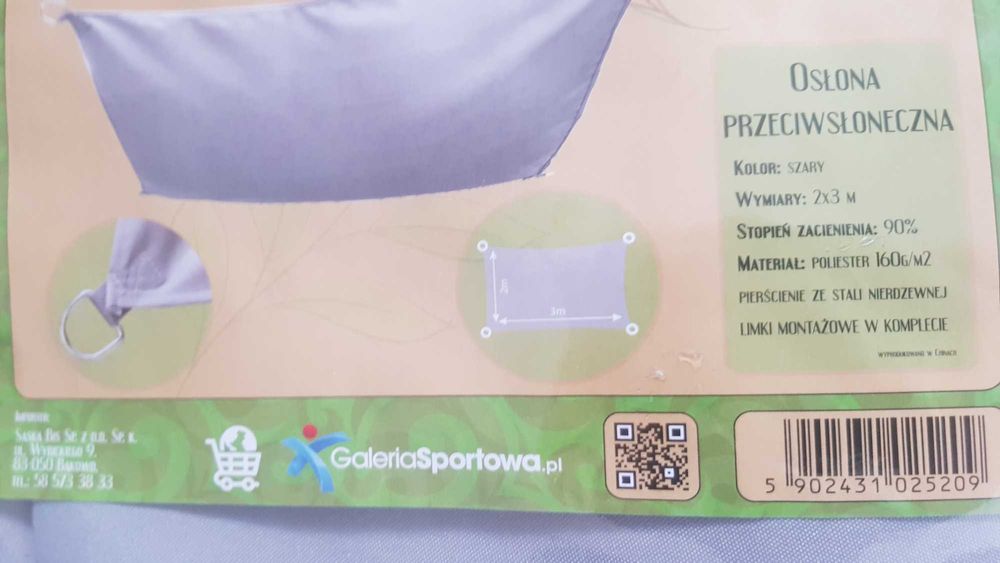 Żagiel ogrodowy- skuteczna ochrona przeciwsłoneczna  2 x 3m