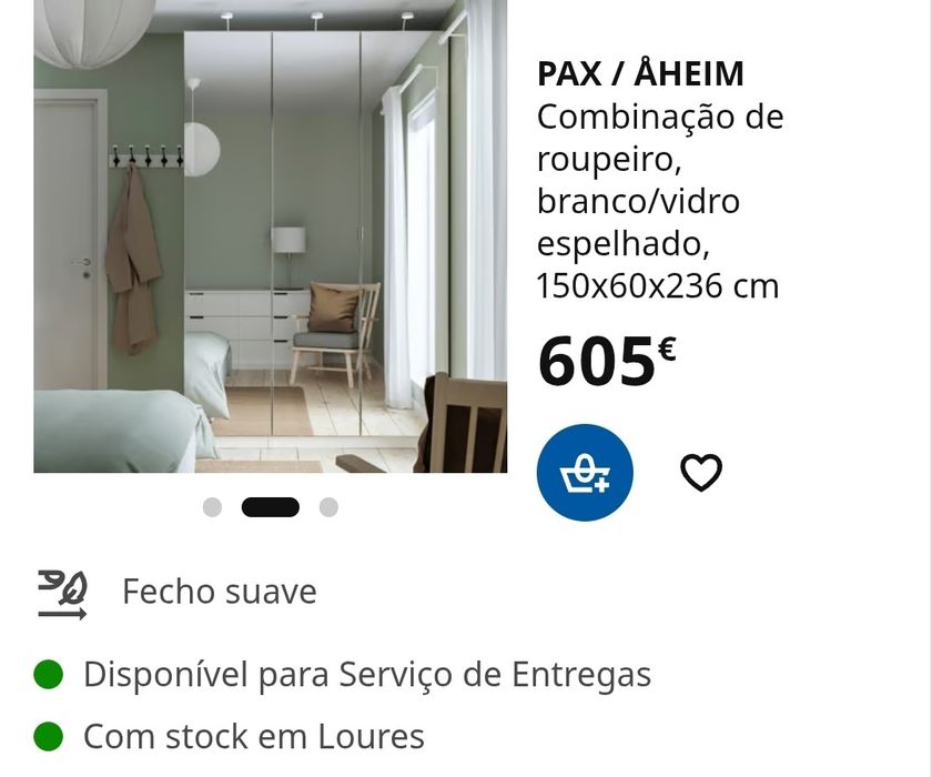 Roupeiro ikea Pax com 3 portas espelho