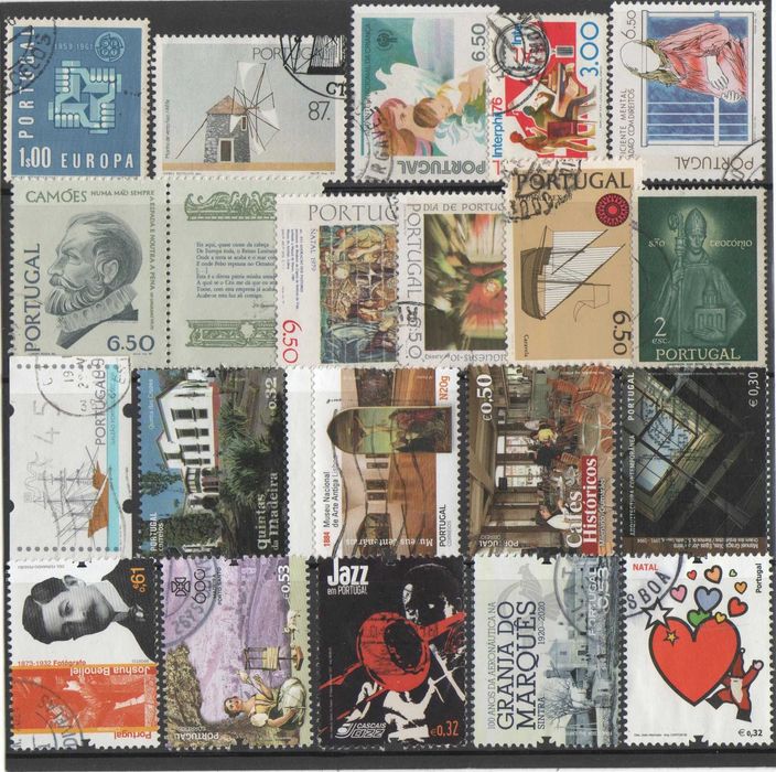 Filatelia: 108 selos usados de Portugal