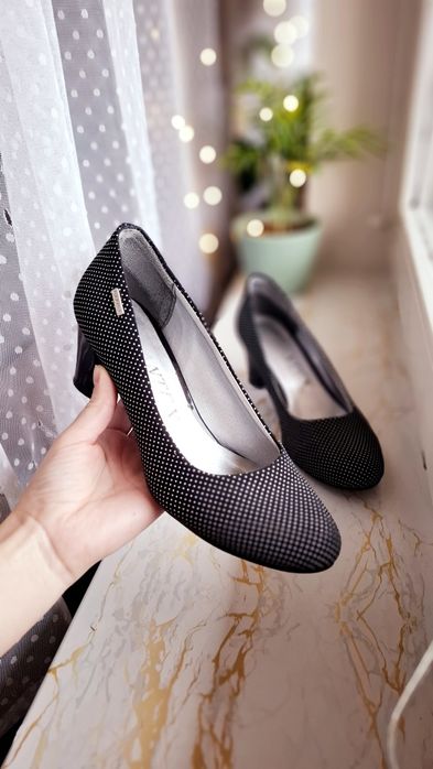 Buty na obcasie na słupku czółenka Dantex 37 grochy