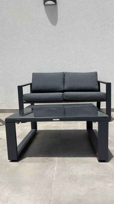Conjunto jardim relax mesa e sofás aço cinza escuro Lyra Naterial