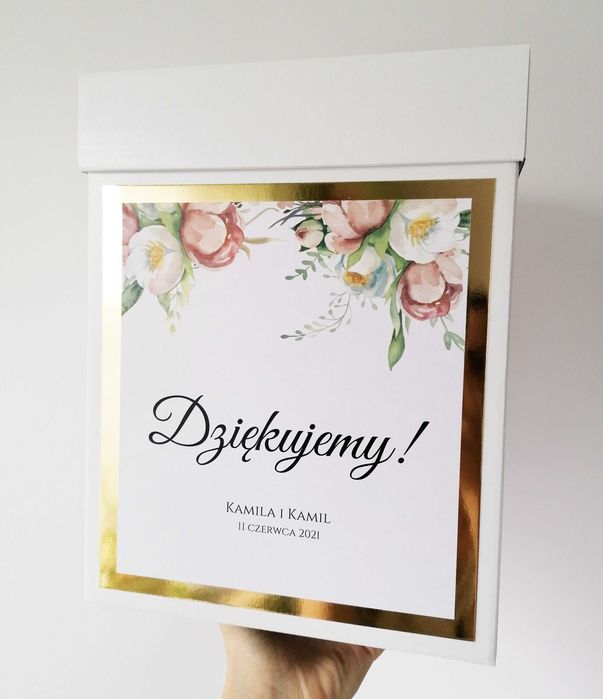 Pudełko na koperty pudrowy róż i złoto