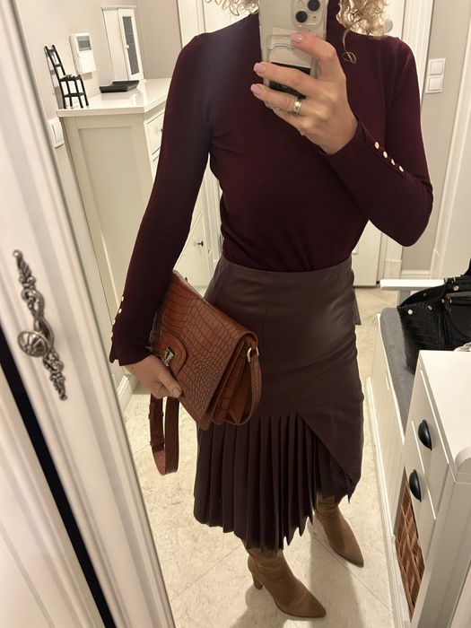 Ochnik skórzana spódnica burgund