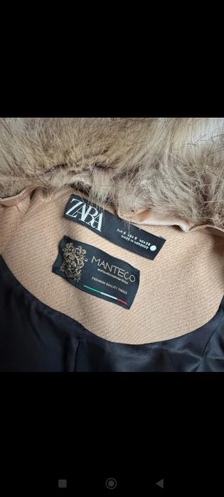 Zara s manteco płaszcz wełniany z futerkiem