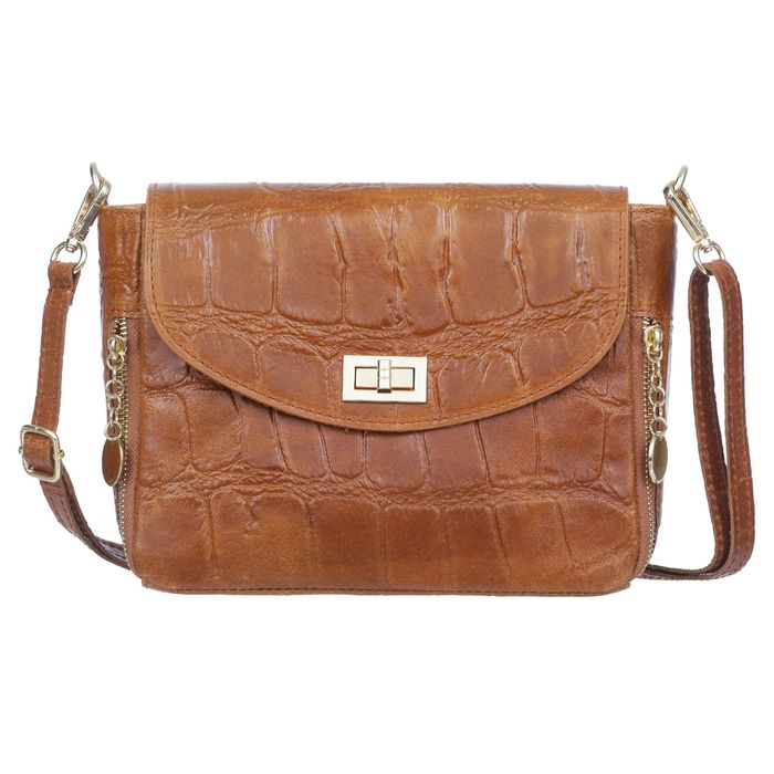 VERA PELLE torebka skórzana listonoszka kroko z paskiem V532 camel