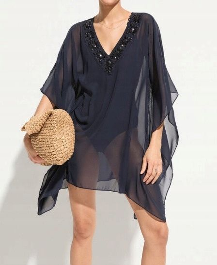 B.P.C ekskluzywna szyfonowa tunika plażowa z kamieniami ^40/42