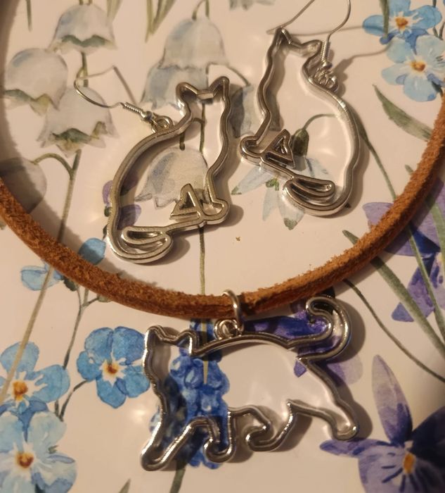 Komplet wisiorek i kolczyki - Koty