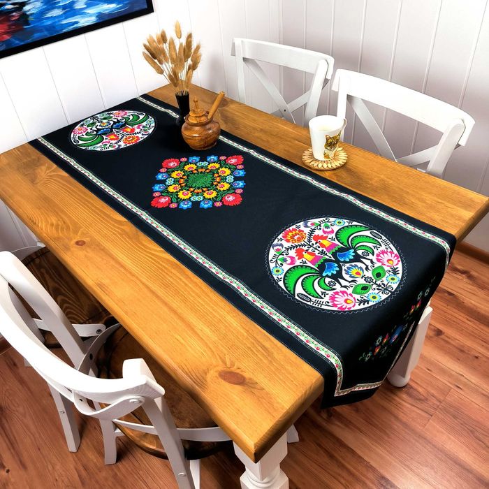 Folkowy Bieżnik na Stół 190x47 cm – Polski Produkt, Laserowy Nadruk