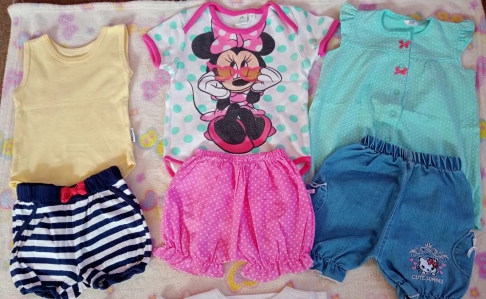 Zestaw dla dziewczynki,body, koszulki, spodenki,rozm.80, Disney