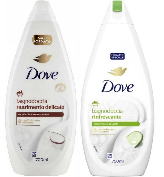 2x750ml DOVE żel/ płyn do kąpieli Kokos & Migdał + DOVE Płyn Ogórek&Zielona herbata