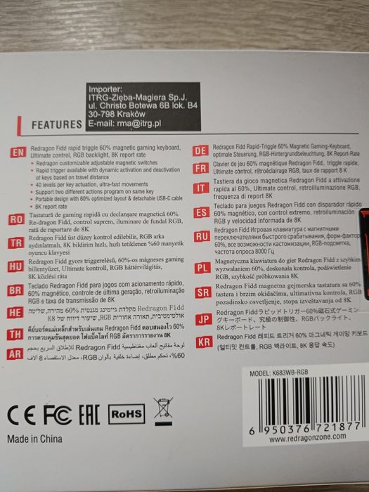 Klawiatura Redragon FIDD Magnetyczne przełączniki, Rapid Trigger