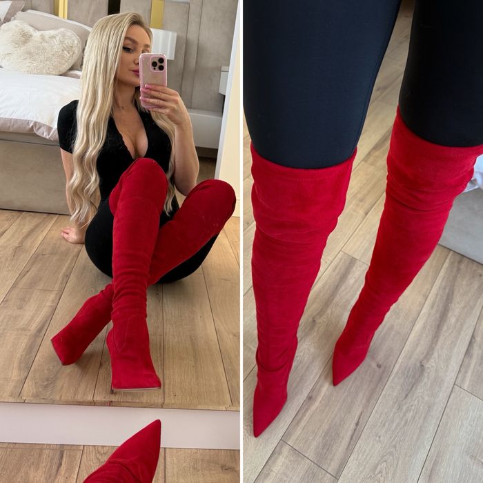 Czerwone długie kozaki za kolano zamszowe Steve Madden 37