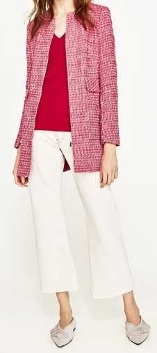 ZARA BASIC różowy płaszcz żakiet chanel tweed 36/S
