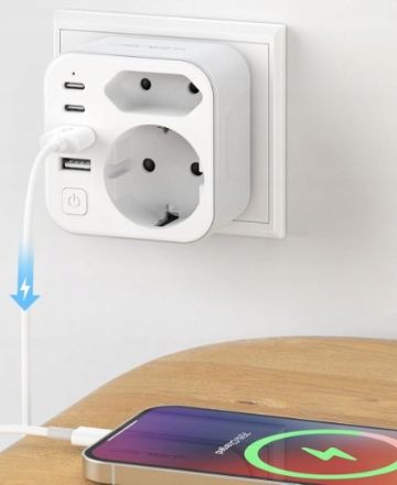 Jsver Adapter Zasilający Gniazdo Ac + Usb Z Przełącznikiem Ścienny