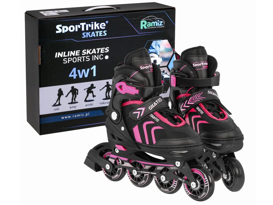 Zestaw 4W1 Rolki Wrotki Łyżwy Dla Dzieci Rozmiar S 29-33 Różowy