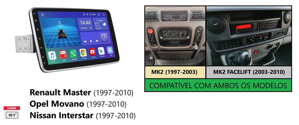 Rádio 2DIN • RENAULT Master • OPEL Movano • NISSAN NV400 • Android