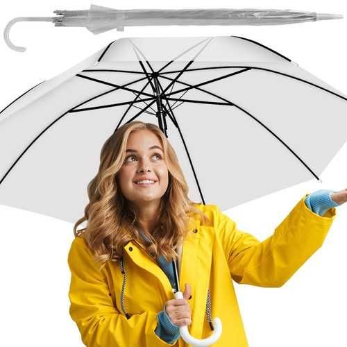 Biała przezroczysta parasolka elegancka transparentna duża
