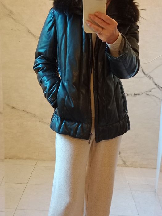 Пуховик,натуральна шкіра Італія