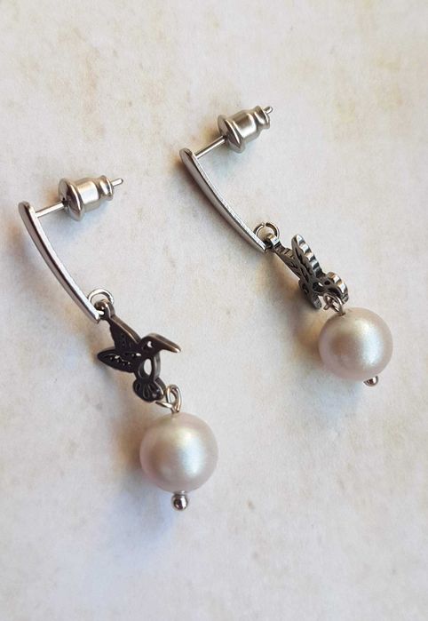 Kolczyki Stal Chirurgiczna - Kolibry, Perły Swarovski