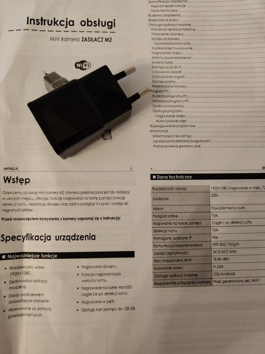 Ukryta kamera w ładowarce od telefonu.