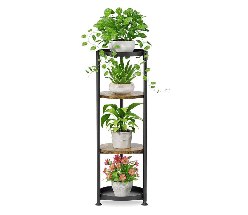 Stojak na kwiaty, czarny kwietnik stojący na rośliny, 4 poziomy