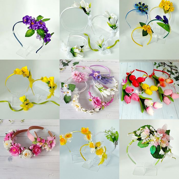 Весняний обруч, до свята весни, обруч з квітами, обруч весна