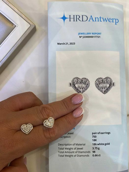 Kolczyki z diamentami Serce 0.66 CT Certfikat HRD VVS - E 750