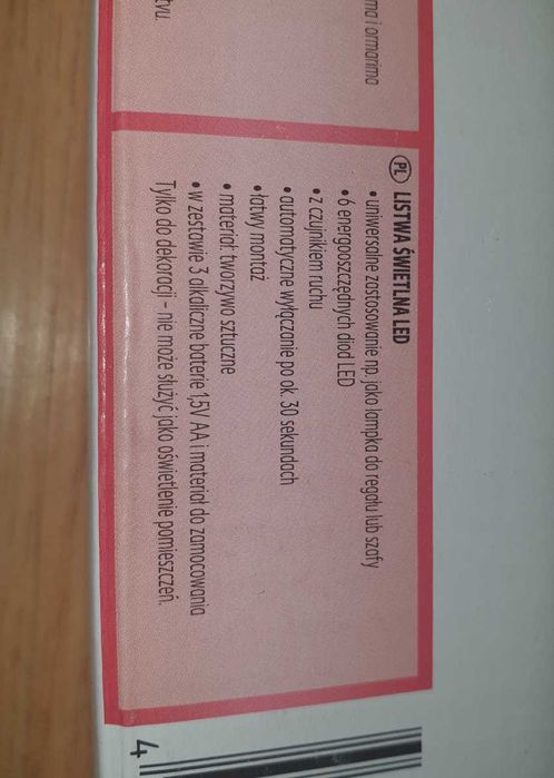 Listwa świetlna LED lampka z czujnikiem ruchu na baterie