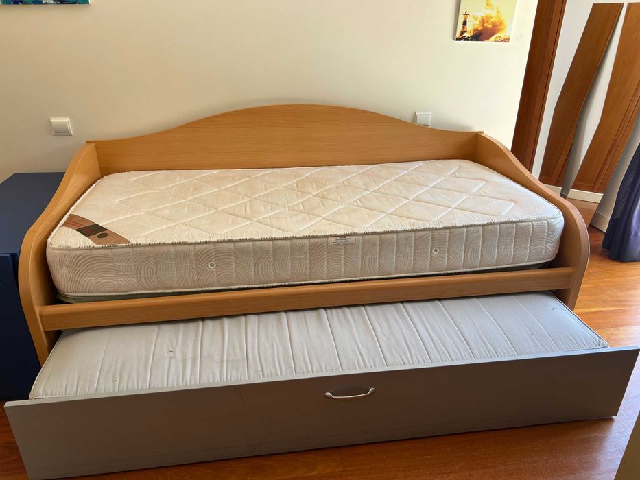 Cama Ninho de Solteiro (2 em 1) + Móvel de Cabeceira Juvenil