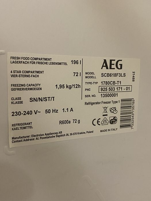 lodowka zamrazarka aeg do zabudowy
