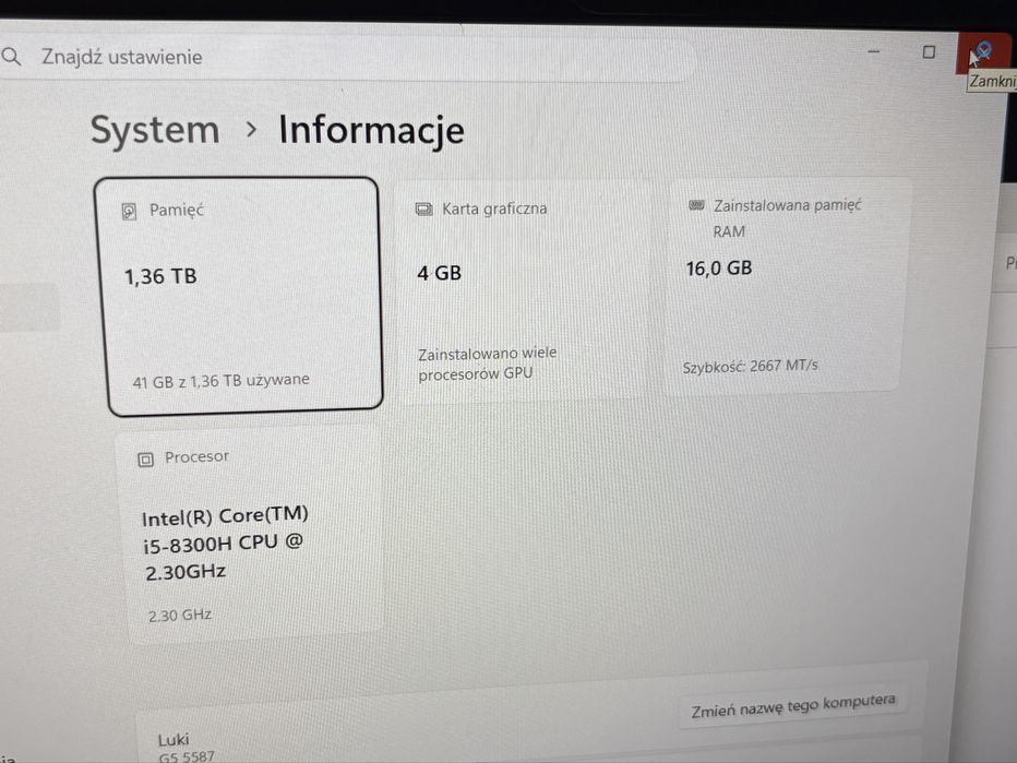 Dell G5 i5-8300H GTX 1050ti 16 gb ram gamingowy