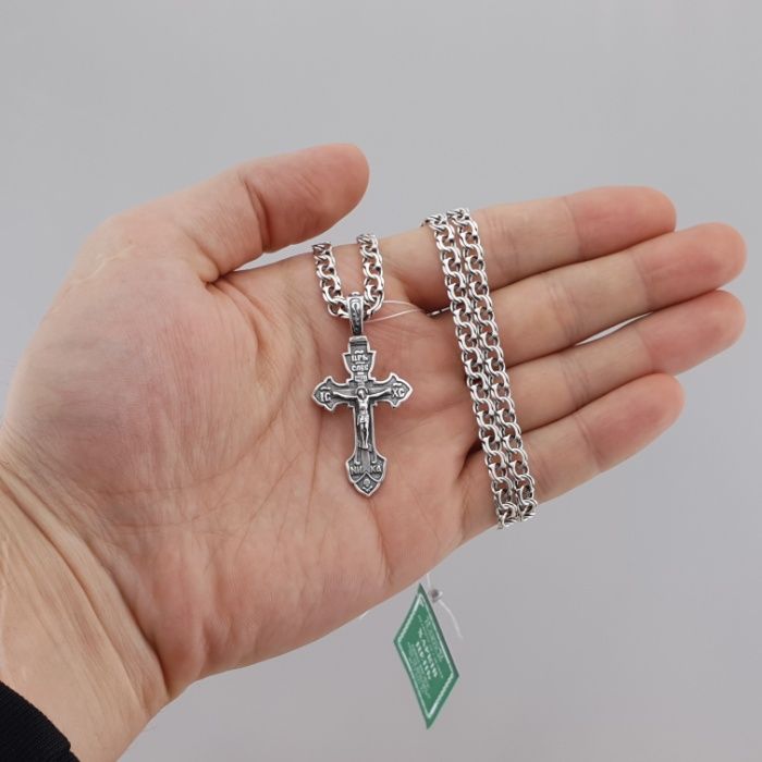 Срібний ланцюжок цепочка чоловічий з хрестиком 925 проби на шию